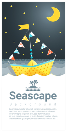 Seascape background with Colorful paper ship , vector , illustrationのイラスト素材