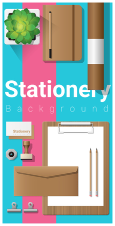 Stationery scene with office equipment on colorful background , vector , illustrationのイラスト素材
