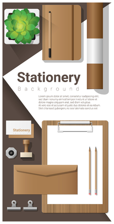 Stationery scene with office equipment background , vector , illustrationのイラスト素材