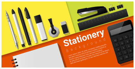 Stationery scene with set of office supplies background , vector , illustrationのイラスト素材