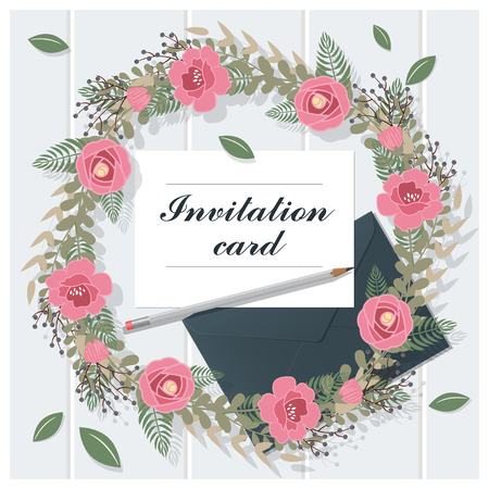Invitation card collection on wooden background , vector , illustrationのイラスト素材