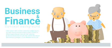 Business and Finance concept background with senior couple and retirement plan , vector , illustrationのイラスト素材