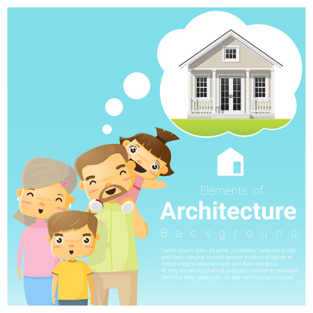 Happy family and dream house background , vector , illustrationのイラスト素材