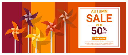 Autumn sale banner with colorful pinwheels , vector , illustrationのイラスト素材