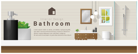 Interior design with table top and modern bathroom background  illustration.のイラスト素材
