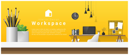 Interior design with table top and Modern office workplace.のイラスト素材