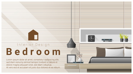 Interior design with Modern bedroom background , vector , illustrationのイラスト素材