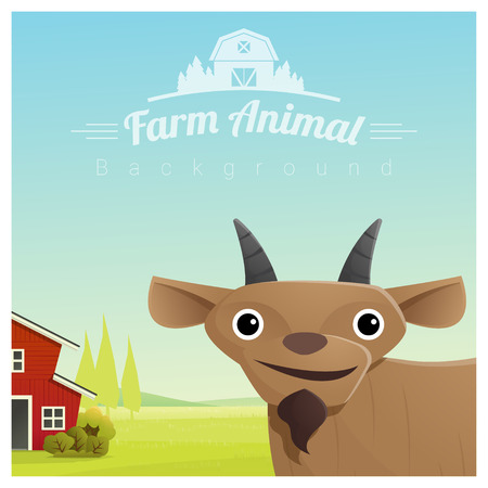 A Farm animal and Rural landscape background with goat vector illustration.のイラスト素材