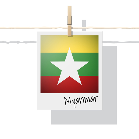 Asian country flag collection with photo of Myanmar flag on white background , vector , illustrationのイラスト素材