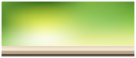 Empty wooden table top on blurred Spring garden backgroundのイラスト素材
