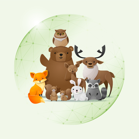 Environmental conservation concept with wild animals protected in polygonal sphere shield illustration.のイラスト素材