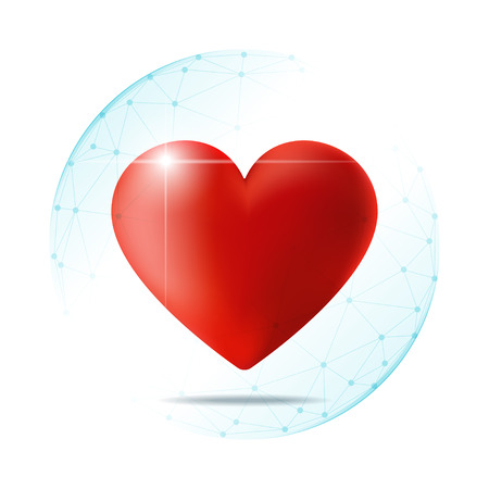 Healthcare concept with red heart protected in polygonal sphere shieldのイラスト素材