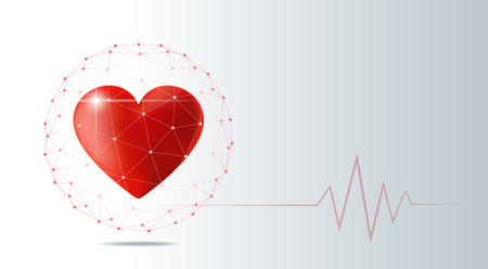 Healthcare concept with red heart protected in polygonal sphere shieldのイラスト素材
