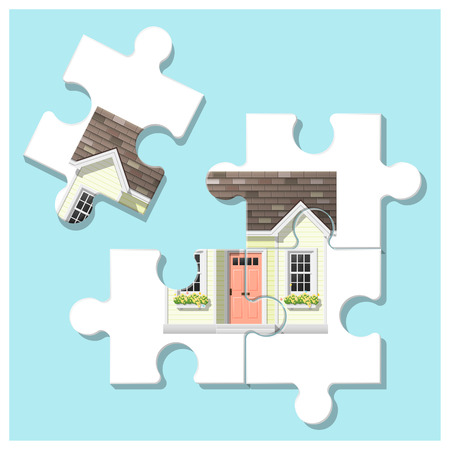 Dream house concept with puzzle house and the last piece for reach the goal , vector , illustrationのイラスト素材