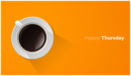 Happy Thursday with top view of a cup of coffee on orange background , vector  illustrationのイラスト素材