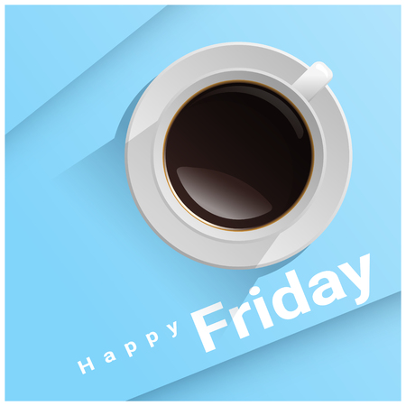 Happy Friday with top view of a cup of coffee on blue background.のイラスト素材