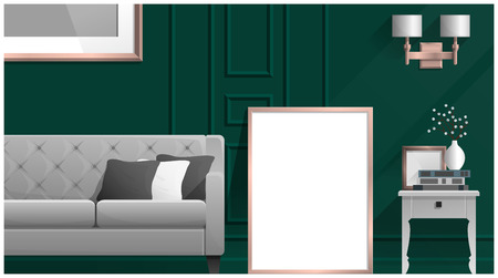Mock up poster frame in living room , Interior background , vector , illustrationのイラスト素材