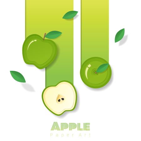 Fresh green apple fruit background in paper art style , vector , illustrationのイラスト素材