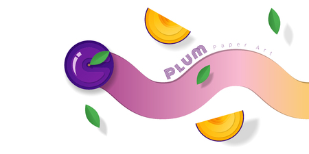 Fresh plum fruit background in paper art style , vector , illustrationのイラスト素材