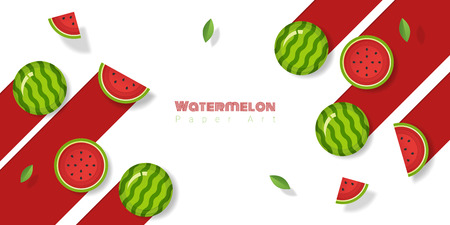 Fresh watermelon fruit background in paper art style , vector , illustrationのイラスト素材