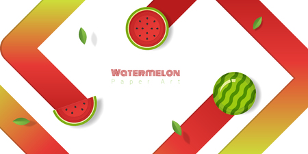 Fresh watermelon fruit background in paper art style , vector , illustrationのイラスト素材