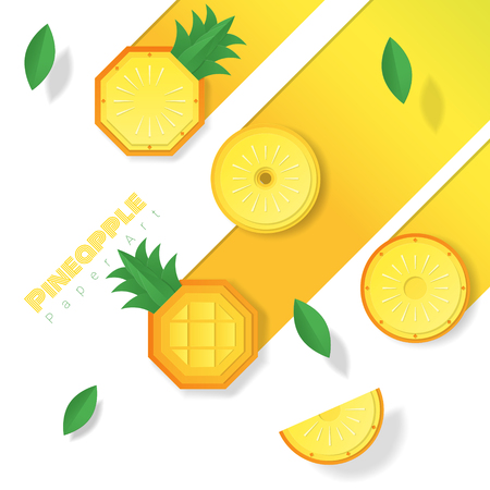 Fresh pineapple fruit background in paper art style , vector , illustrationのイラスト素材