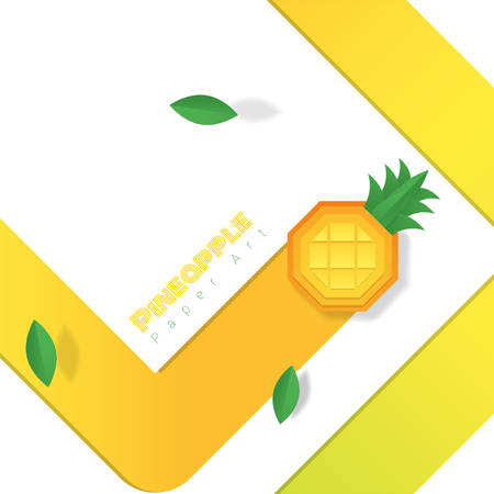 Fresh pineapple fruit background in paper art style , vector , illustrationのイラスト素材
