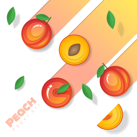 Fresh peach fruit background in paper art style , vector , illustrationのイラスト素材