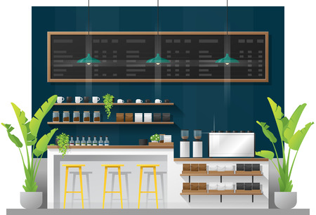 Interior scene of modern coffee shop counter bar , vector , illustrationのイラスト素材