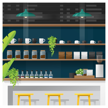 Interior scene of modern coffee shop counter bar , vector , illustrationのイラスト素材