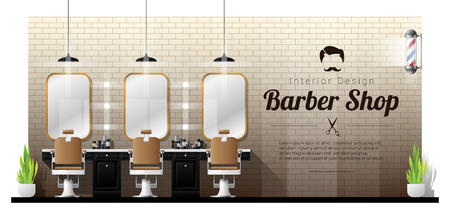 Interior background of vintage barber shop , vector , illustrationのイラスト素材