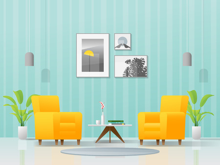 Interior background with cozy colorful living room , vector , illustrationのイラスト素材