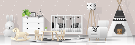 Interior background with modern baby bedroom , vector , illustrationのイラスト素材