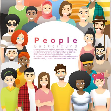 Diversity concept background, group of happy multi ethnic people standing together, vector, illustrationのイラスト素材