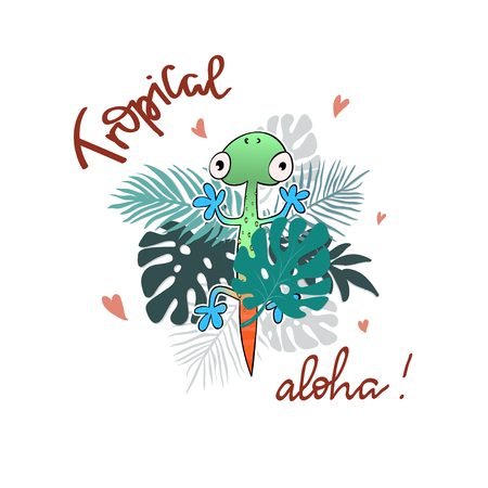 Tropical summer slogan vector print. For t-shirt or other uses,T-shirt graphics  textile graphicのイラスト素材