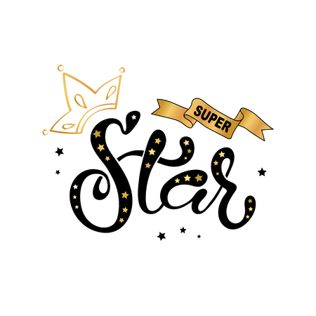 lettering illustration of "Super Star" text for clothes. Kids badge tag icon. Inspirational quote card invitation banner. Calligraphic background. Celebration typography poster. Vectorのイラスト素材
