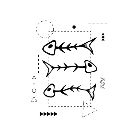 Hand drawn fish skeleton for fashion t shirt, print,  poster