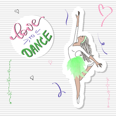 Cute Romantic Ballerina with slogan print Love to danceのイラスト素材