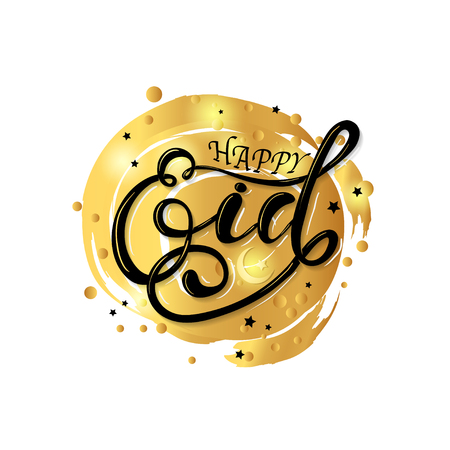 Stylish lettering text Happy Eid. can be used as poster, banner or flyer design for Muslim community festival celebration.のイラスト素材