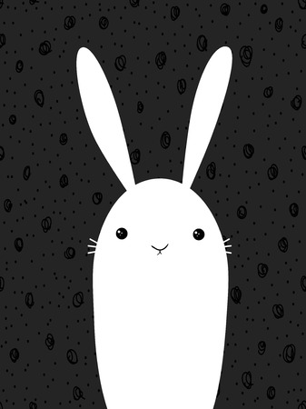 Cute rabbit. Vector cartoon illustration. Funny, cute white bunny. Scandinavian design for Interior children room, print card, pillow, t-shirt.のイラスト素材