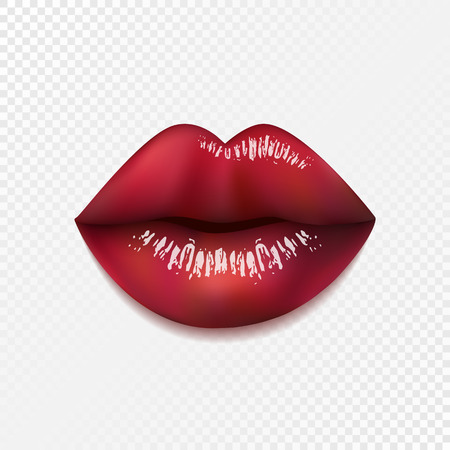 red lips isolated on transparent background. 3D design. Vector realistic illustration.のイラスト素材