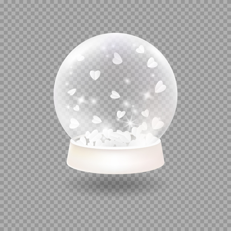 Snow globe with falling paper hearts. Magical 3d decor, seasonal presentのイラスト素材
