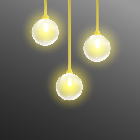 Modern gold metallic lamp-shade electric illumination set. Loft ceiling lights. Minimalistic interior design.のイラスト素材