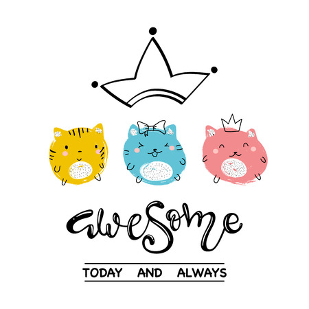 Awesome slogan and cat illustration vector for print design.のイラスト素材
