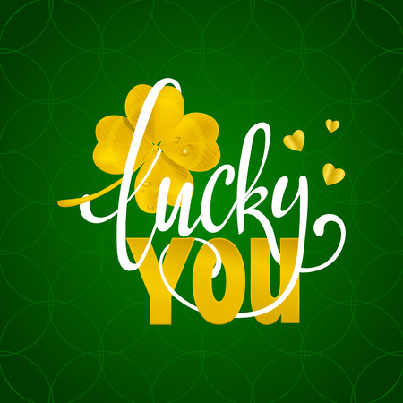Calligraphic Inscription with Wishes a Lucky Day for You on Saint Patricks Day. Shamrock - Talisman for Success, Wealth. Hand Drawn Lettering. Vector Illustration.のイラスト素材