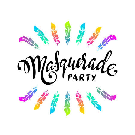 Masquerade party. lettering design with feather frame. Vector illustrationのイラスト素材
