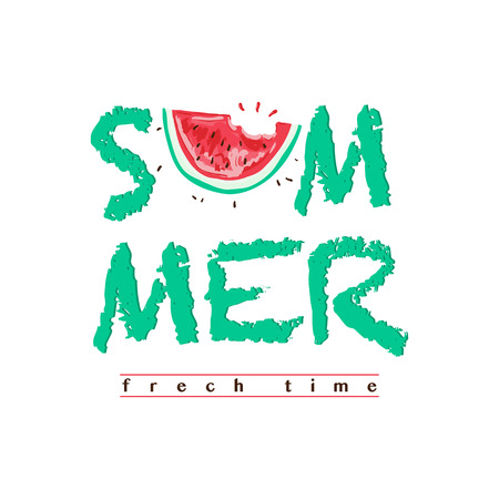 Summer slogan with cut watermelon illustration. Vector illustrations, t-shirt graphic, tee print design. For t-shirt or other uses,T-shirt graphics, textile graphicのイラスト素材