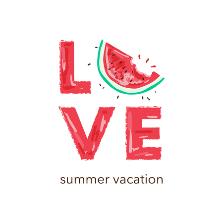 Love slogan with cut watermelon illustration. Vector illustrations, t-shirt graphic, tee print design. For t-shirt or other uses,T-shirt graphics, textile graphicのイラスト素材