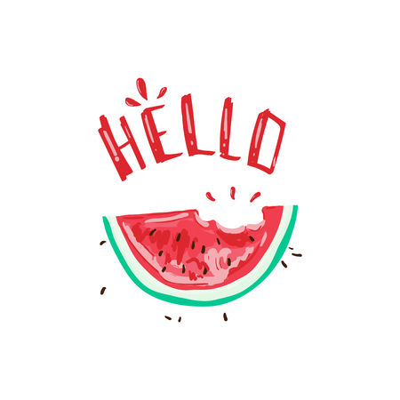 Hello tropical summer slogan with watermelon illustration, t-shirt graphic, tee print design. For t-shirt or other uses,T-shirt graphics, textile graphicのイラスト素材
