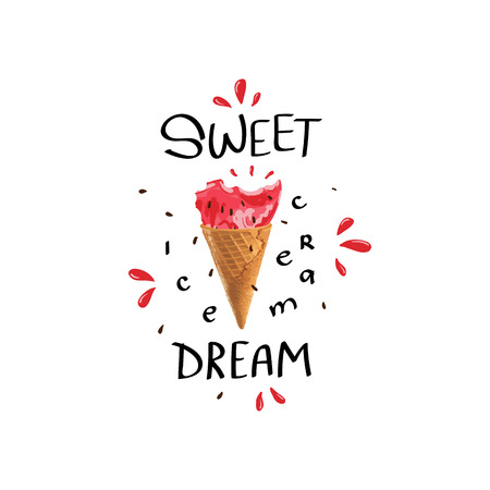 Sweet dream.Typography summer slogan with ice cream and watermelon illustration, t-shirt graphic, tee print design. For t-shirt or other uses,T-shirt graphics, textile graphicのイラスト素材